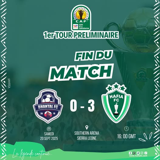 Coupe CAF:Le Hafia FC s’impose en déplacement devant Banthal FC (0-3)
